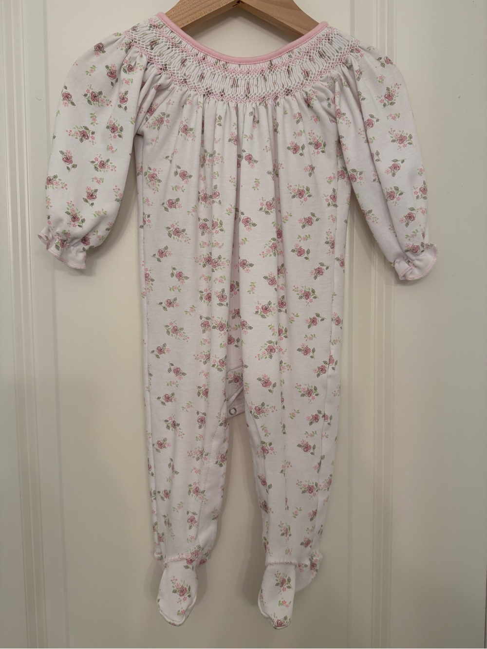 Magnolia Baby Smocked Pink Floral Footed Pajamas